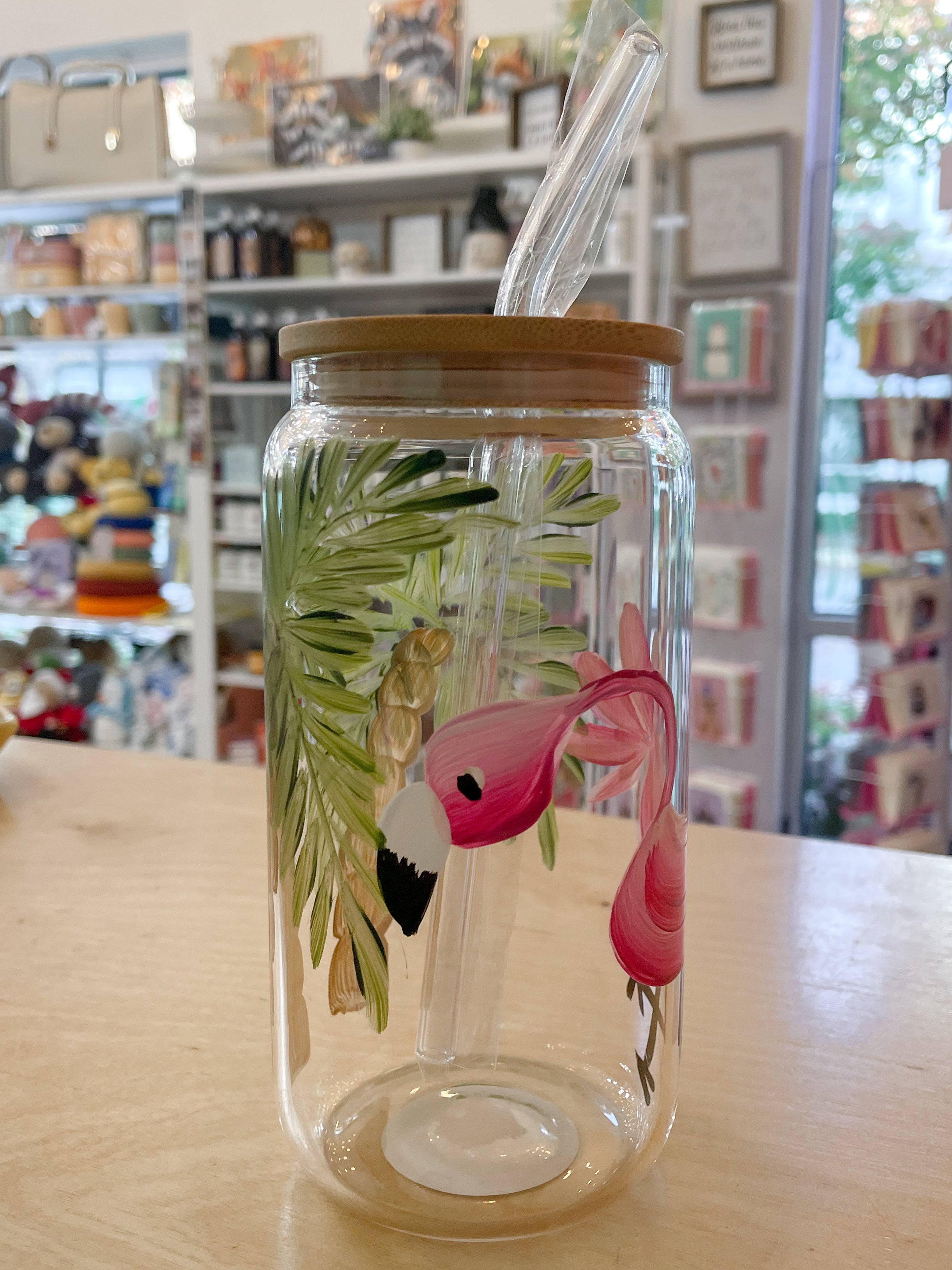 Flamingo | Hand Painted Glass Can Tumbler