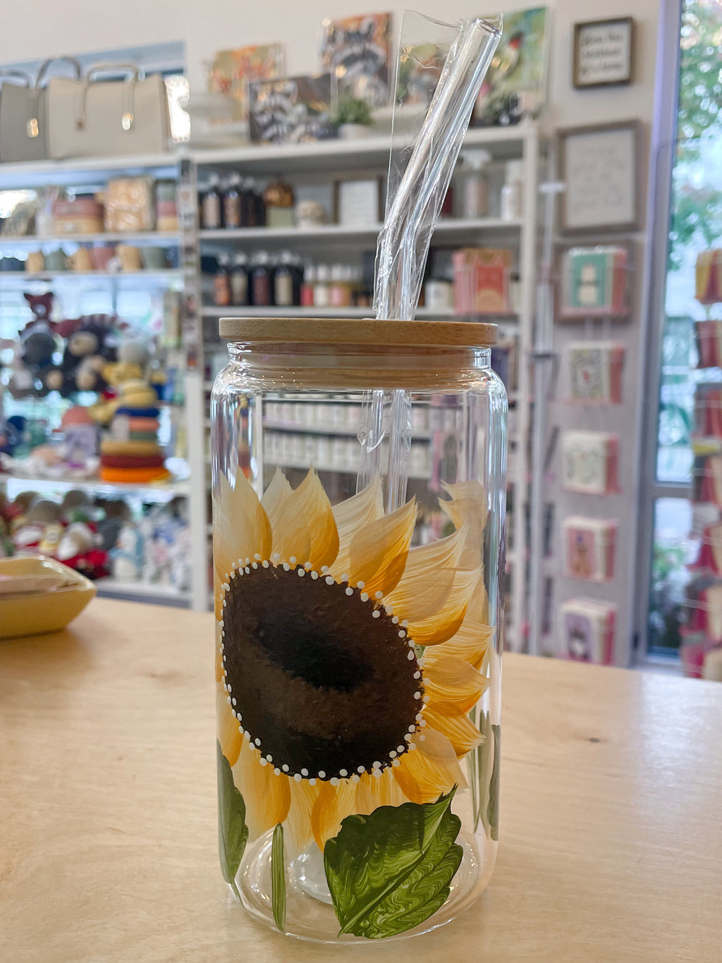 Sunflower | Hand Painted Glass Can Tumbler