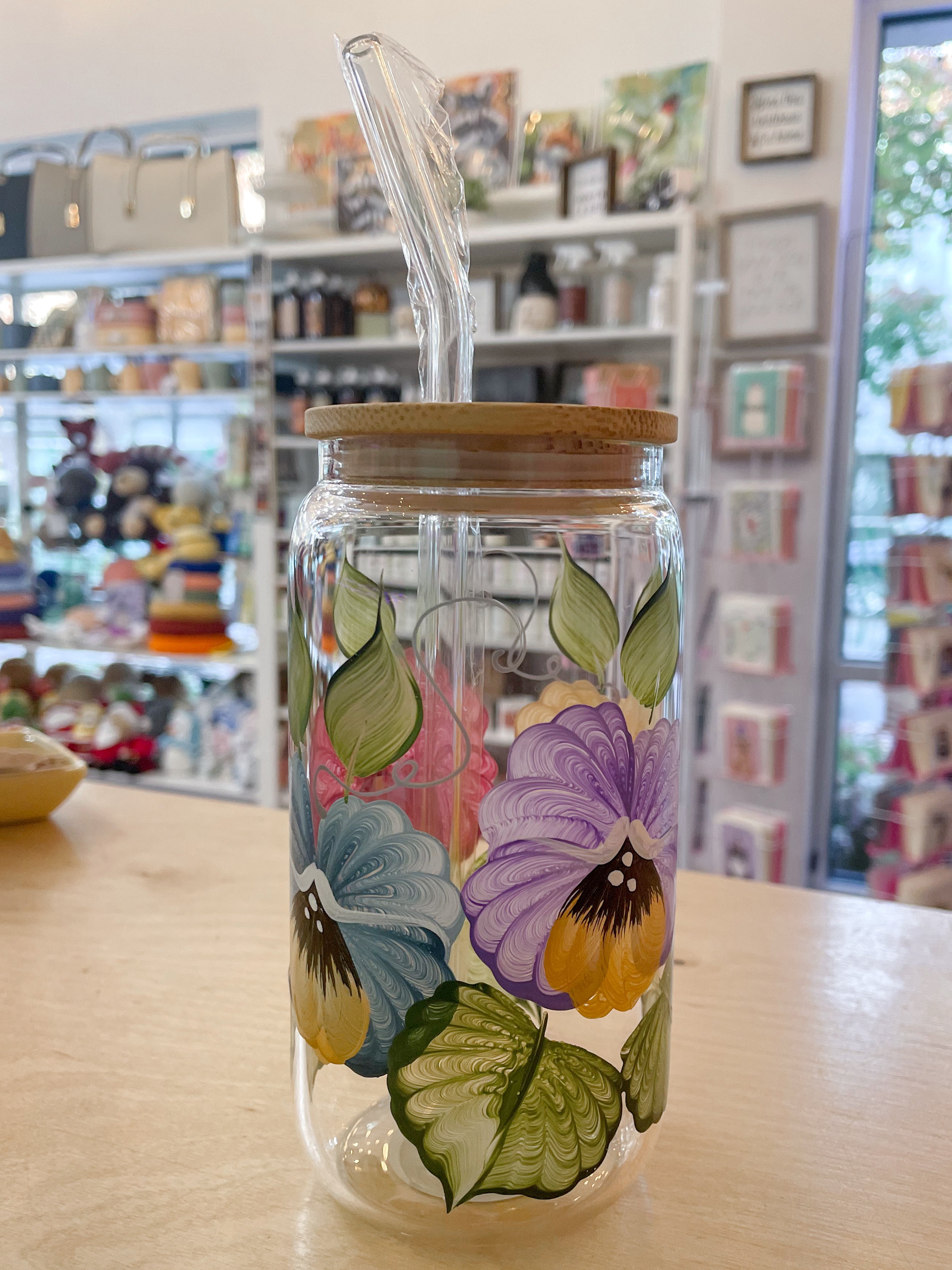 Pansy | Hand Painted Glass Can Tumbler