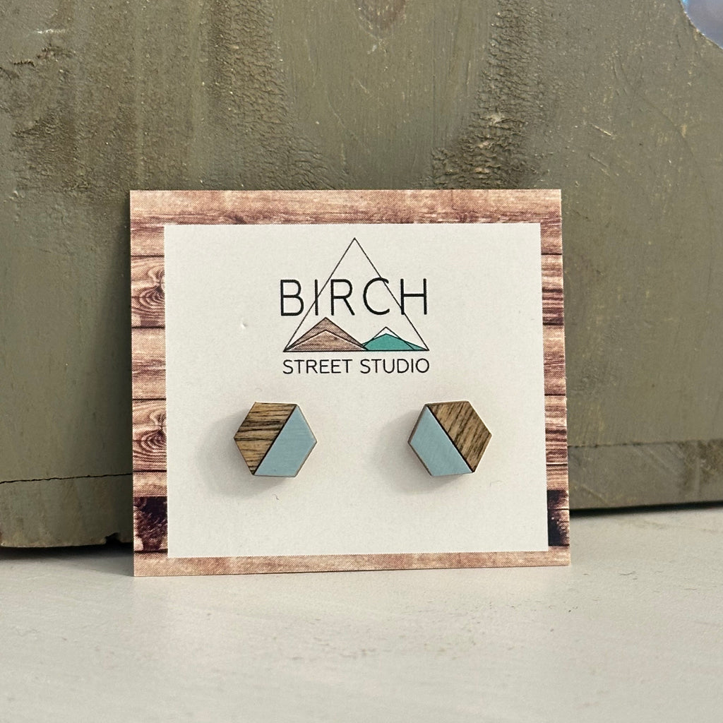 Two Tone Hexagon - Wooden Stud Earrings | Birch Street Studio