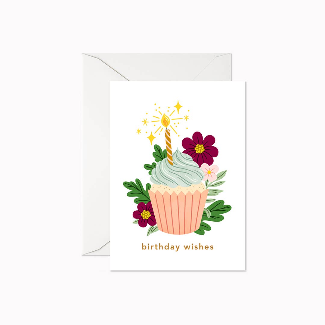 Birthday Wishes Cupcake - Mini Birthday Greeting Card | Linden Paper Co.