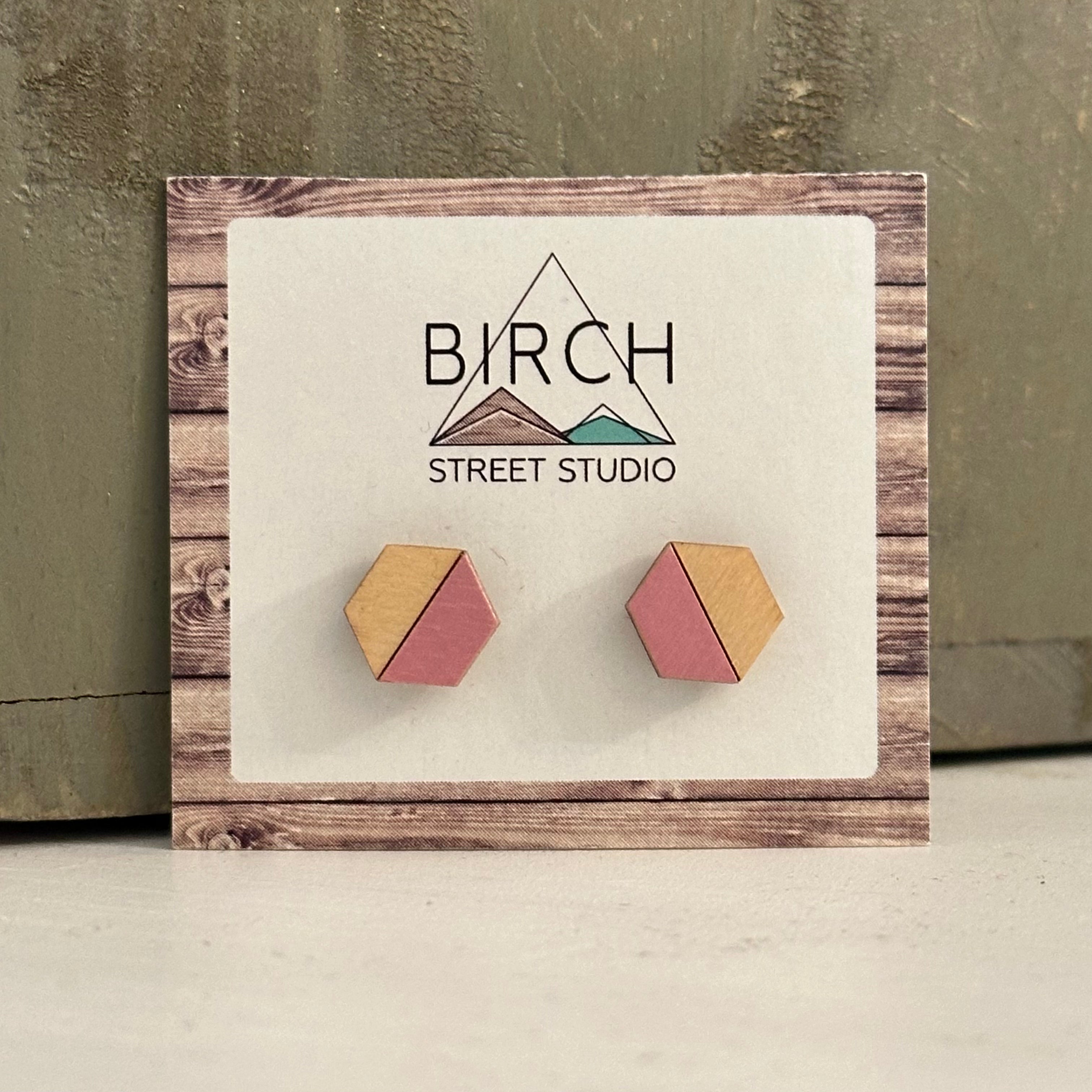 Two Tone Hexagon - Wooden Stud Earrings | Birch Street Studio