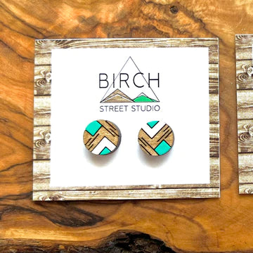 Atlin Round Geometric - Wooden Stud Earrings | Birch Street Studio