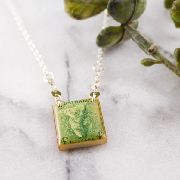 Vintage Australia Koala Postage Stamp Necklace