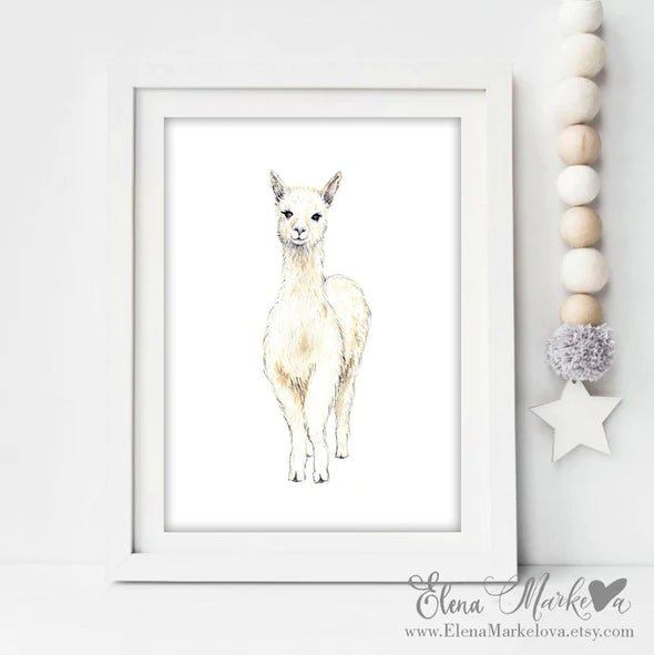 Baby Llama Watercolour Nursery Print | Elena Markelova