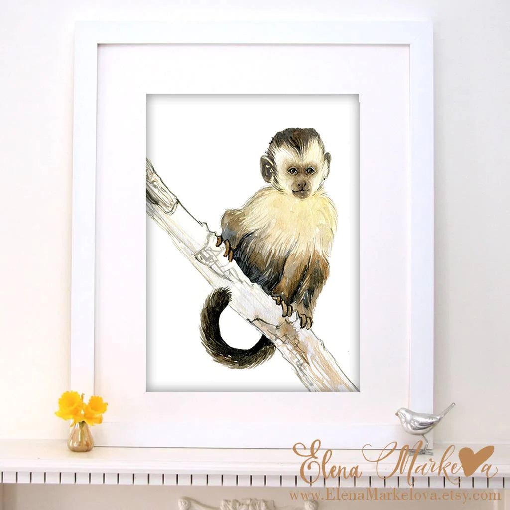 Baby Monkey Watercolour Nursery Print | Elena Markelova