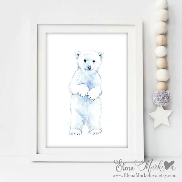 Baby Polar Bear Watercolour Nursery Print | Elena Markelova