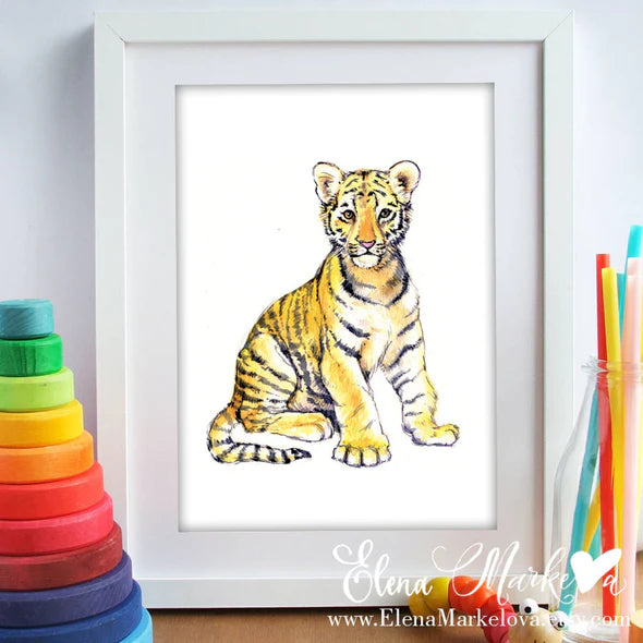 Baby Tiger Watercolour Nursery Print | Elena Markelova