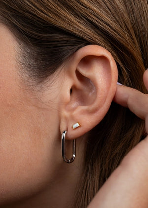 White Opal Baguette | Stud Earrings