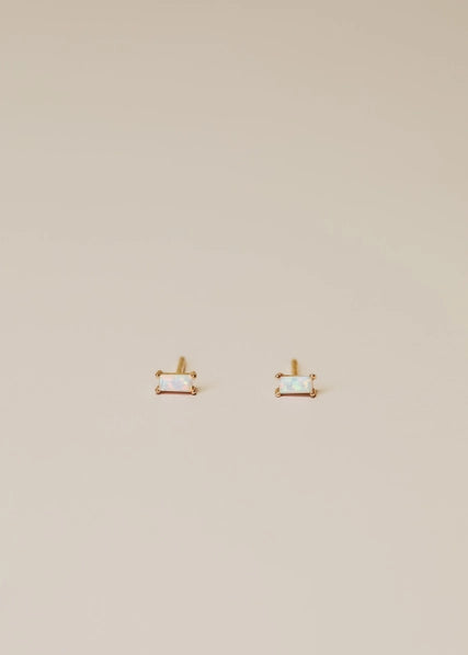White Opal Baguette | Stud Earrings