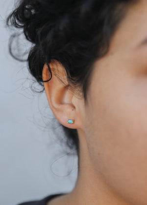 Turquoise Baguette | Gold Stud Earrings