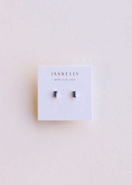 Sapphire - Gold Baguette Stud Earrings | JaxKelly