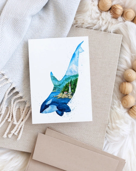 Beacon - Orca Killer Whale - Watercolur Greeting Card | Elena Markelova