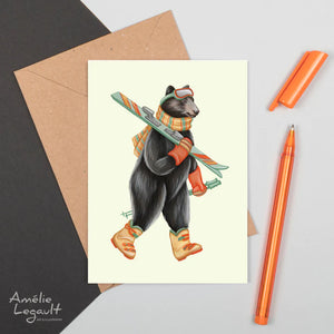 Black Bear Skiing - Greeting Card | Amelie Legault