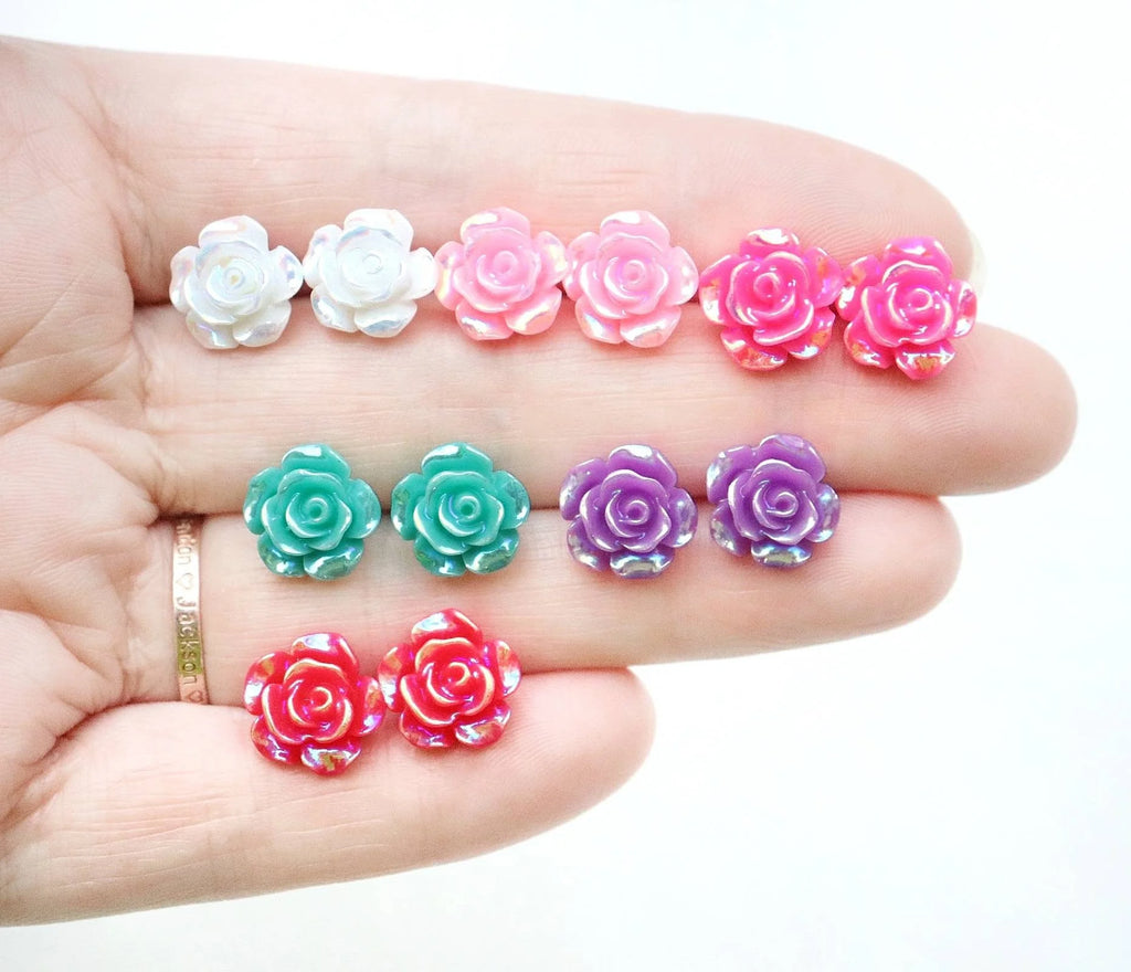 Big Iridescent Rose - Metal Free Hypoallergenic Earrings | Pretty Ears