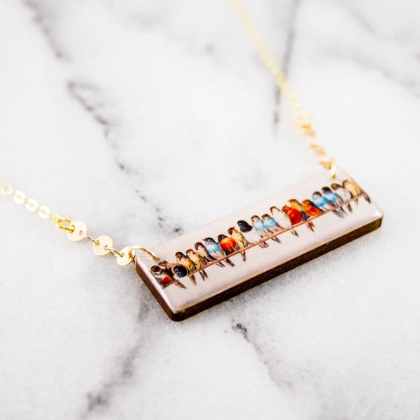 Bird Flock Rectangle Necklace