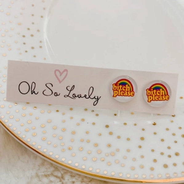 Bitch Please | Glass Stud Earrings