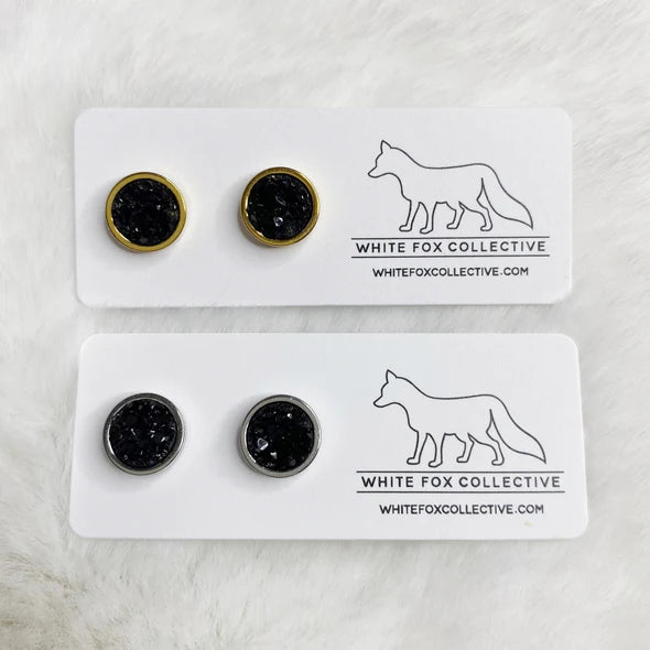 Black - Faux Druzy Studs | White Fox Collective