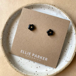Black Ceramic Flower Stud Earrings | Ellie Parker