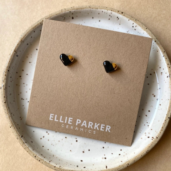 Black Ceramic Heart Stud Earrings | Ellie Parker