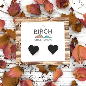 Black Heart - Wooden Stud Earrings | Birch Street Studio