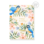 Blue Tit Bird & Floral - Birthday Card |  Stormy Knight