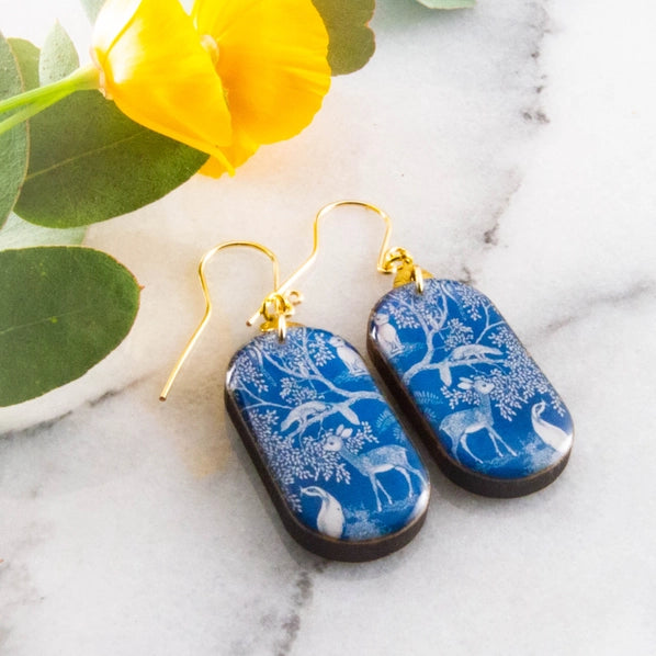 Blue Woodland Oblong Earrings