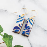 Blue + Gold Motif Rectangle Earrings
