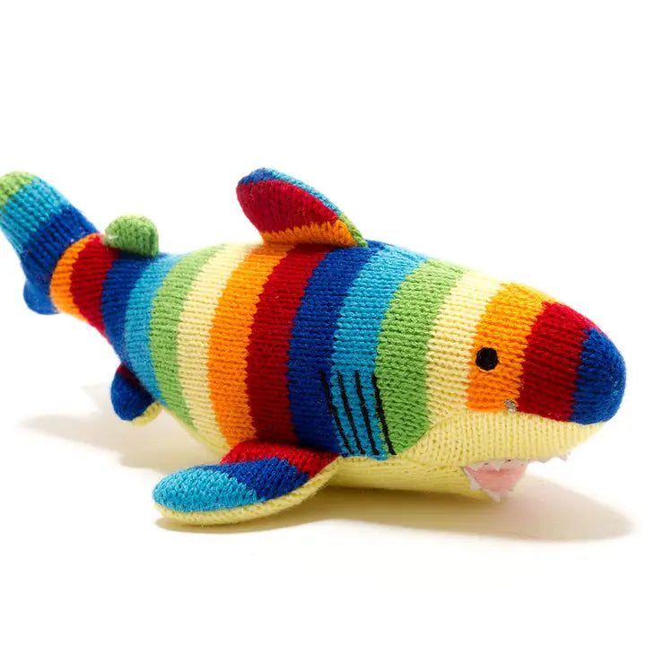 Knitted Bright Stripe Shark Baby Rattle | Best Years Ltd