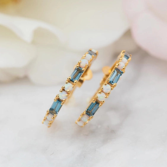 Bridge - London Topaz & Opal Hoop Earrings | La Kaiser