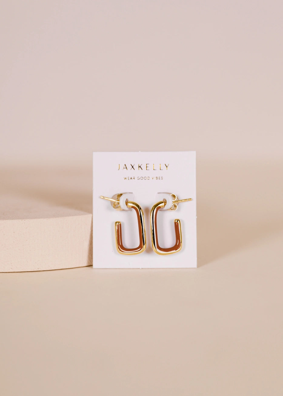 Brown Enamel Large Rectangle Hoop | Earrings