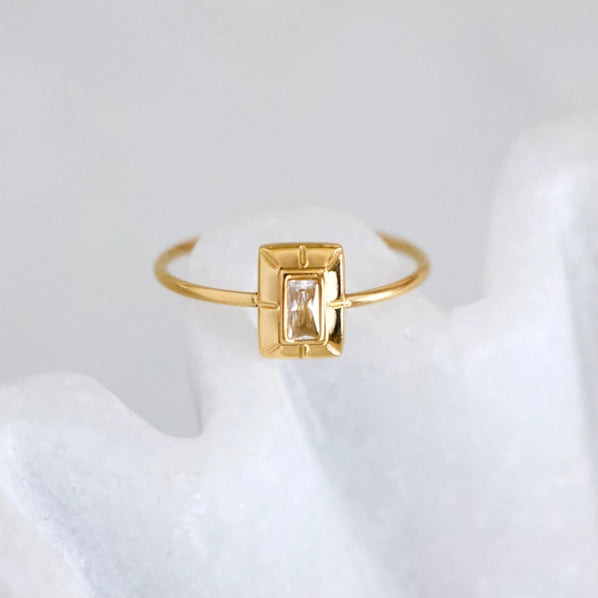 CZ Art Deco Ring | Mesa Blue