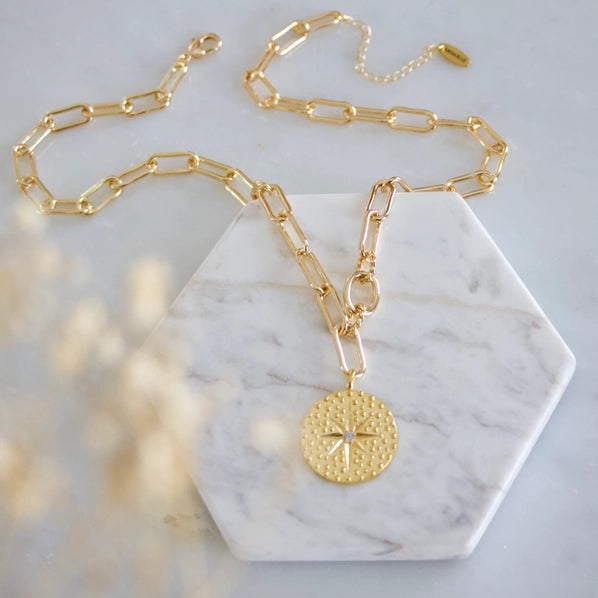 CZ Star Coin - Paperclip Necklace | Mesa Blue
