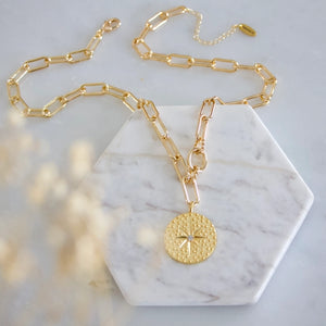 CZ Star Coin - Paperclip Necklace | Mesa Blue