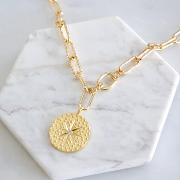 CZ Star Coin - Paperclip Necklace | Mesa Blue