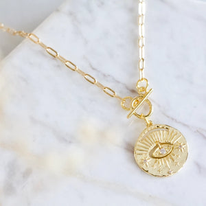 CZ Protective Eye - Paperclip Necklace | Mesa Blue