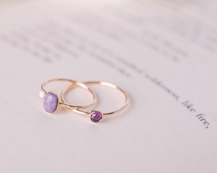 Charoite & Opal - Duo Stone Stacking Ring | Mineral and Matter