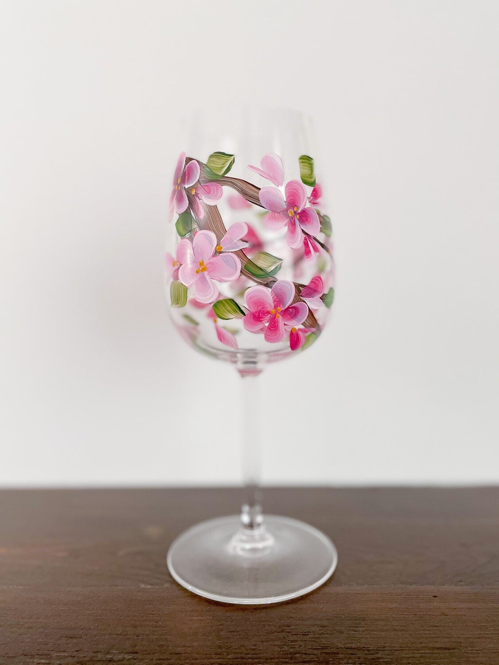 Cherry Blossom  - Stemmed Hand Painted Wine Glass | CC Crafts