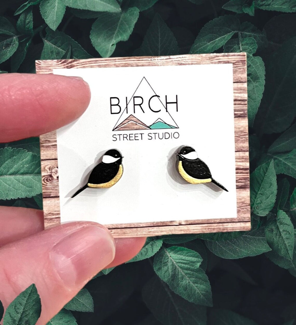 Chickadee - Wooden Stud Earrings | Birch Street Studio