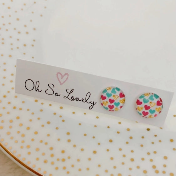 Coloured Heart | Glass Stud Earrings