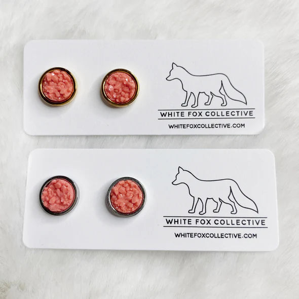 Coral - Faux Druzy Studs | White Fox Collective