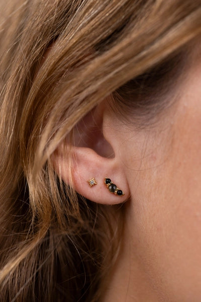 Black Tourmaline Crescent | Stud Earrings
