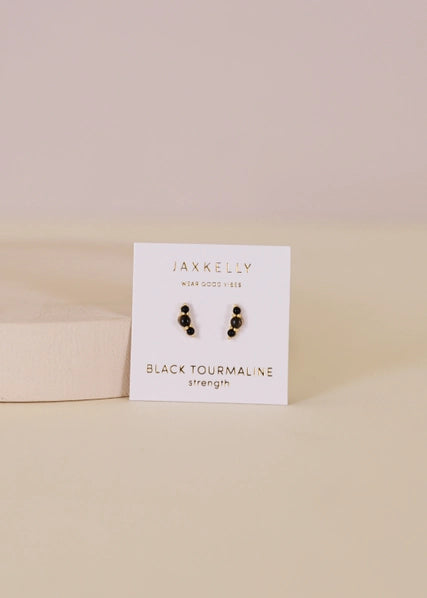Black Tourmaline Crescent | Stud Earrings