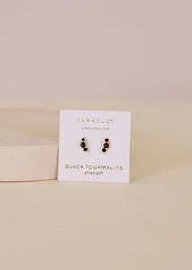 Black Tourmaline Crescent | Stud Earrings