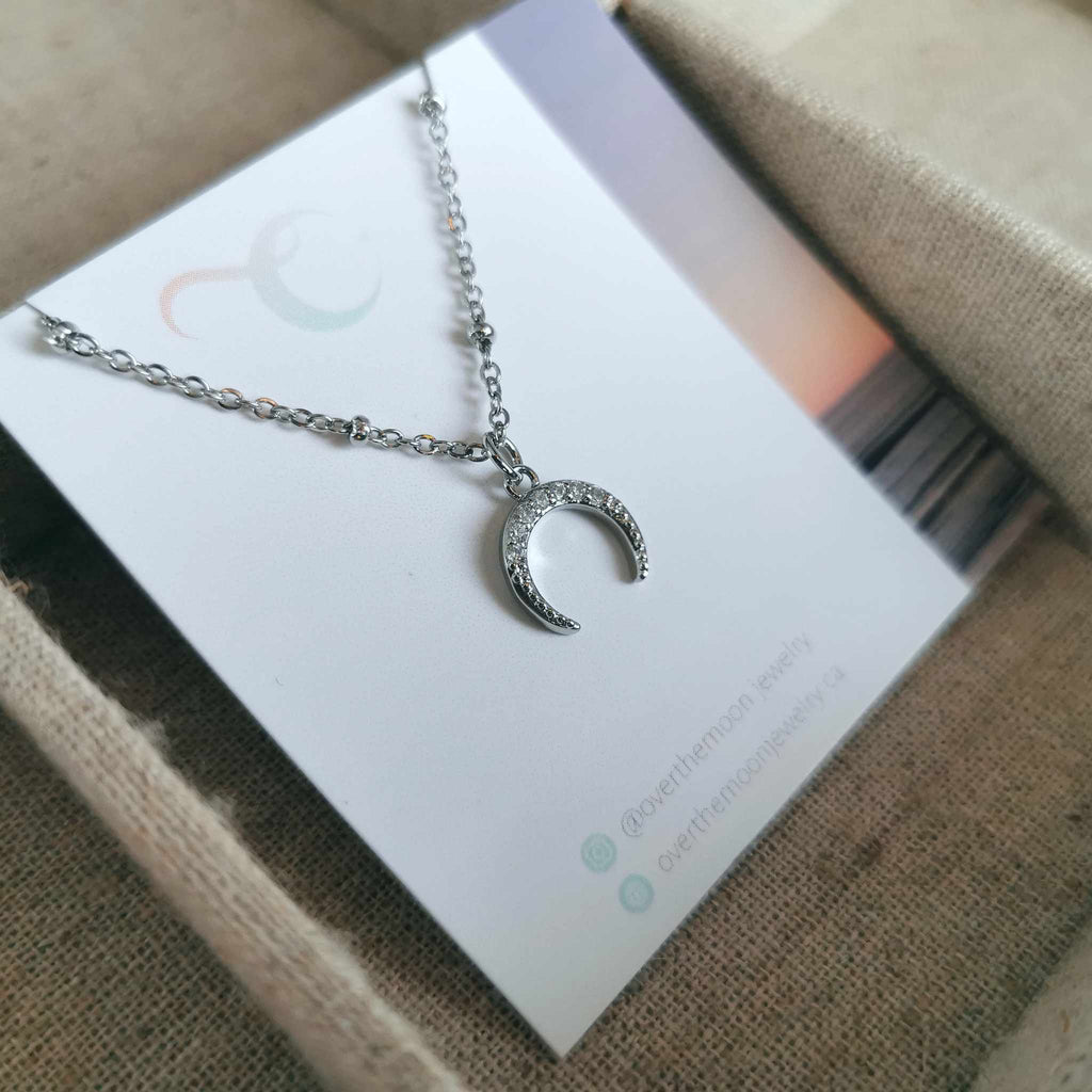 Pavé Crescent Moon - Necklace | Over The Moon