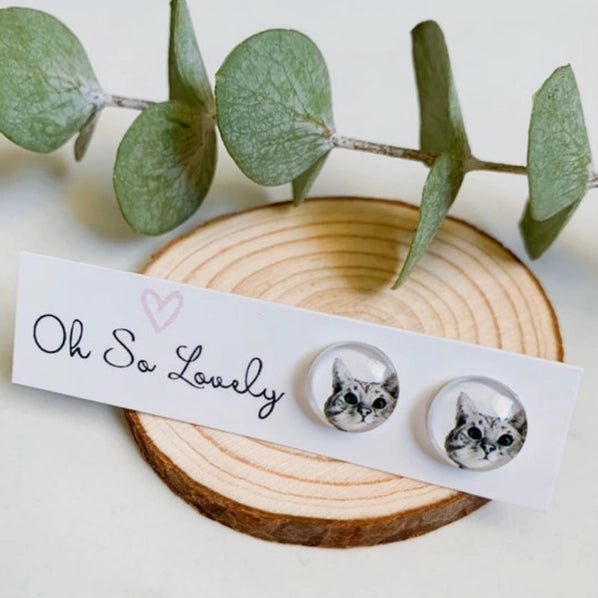 Curious Cat | Glass Stud Earrings