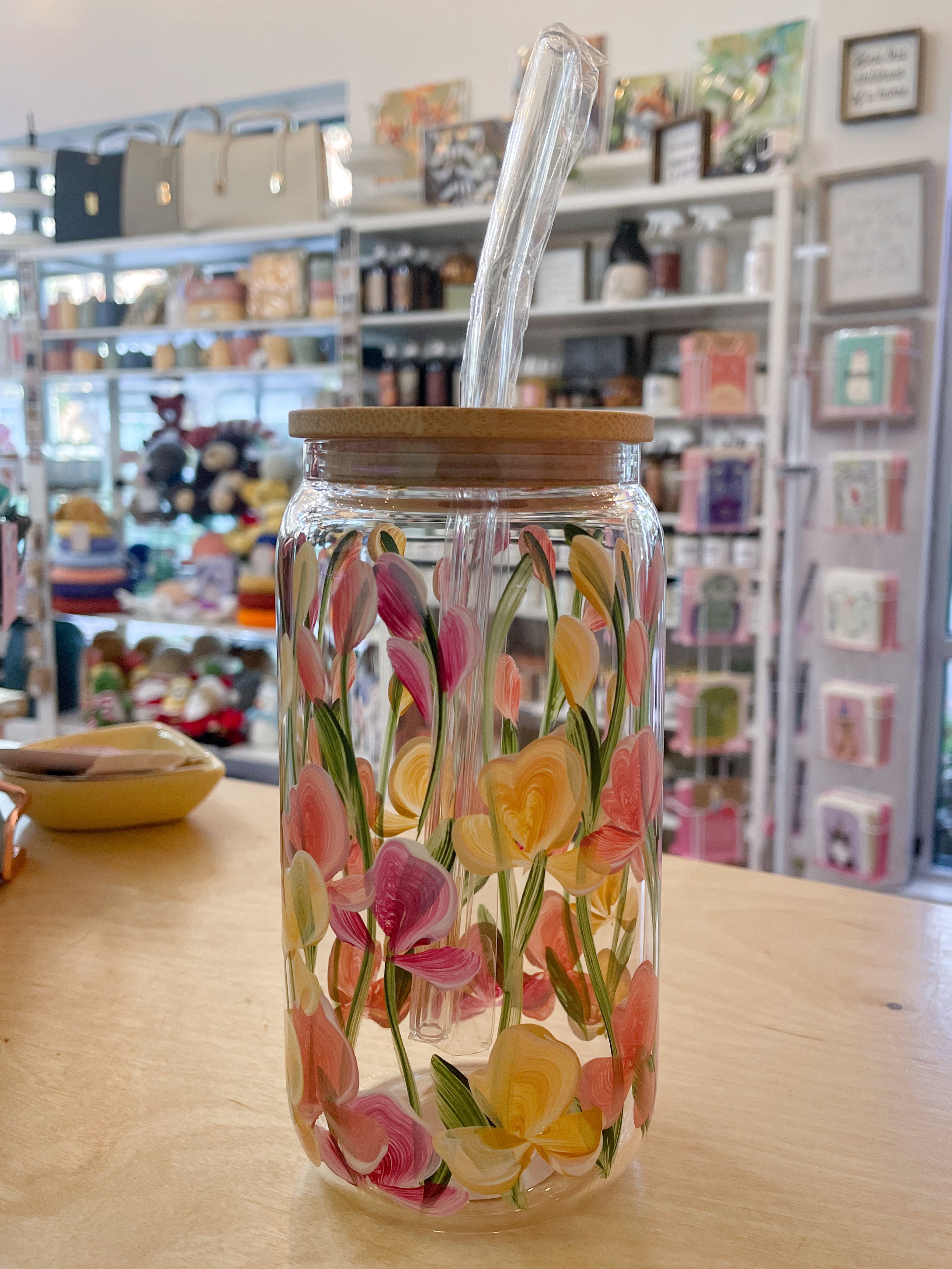 Sweet Peas | Hand Painted Glass Can Tumbler
