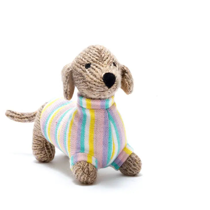 Knitted Pastel Stripe Dachshund Plush Toy | Best Years Ltd