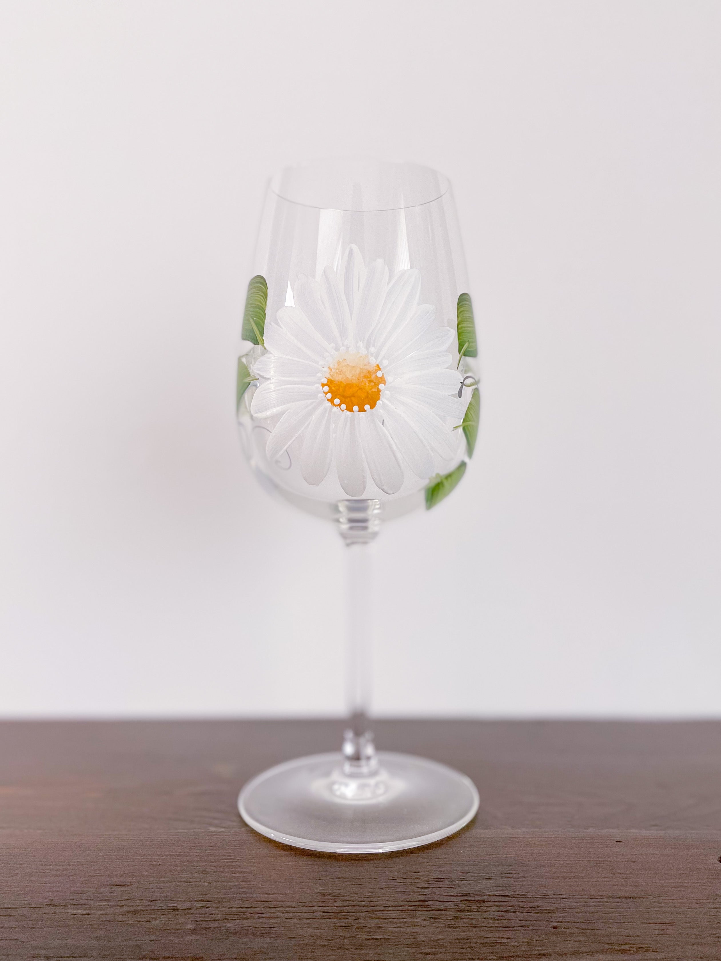 White Daisy - Stemmed Hand Painted Wine Glass | CC Crafts
