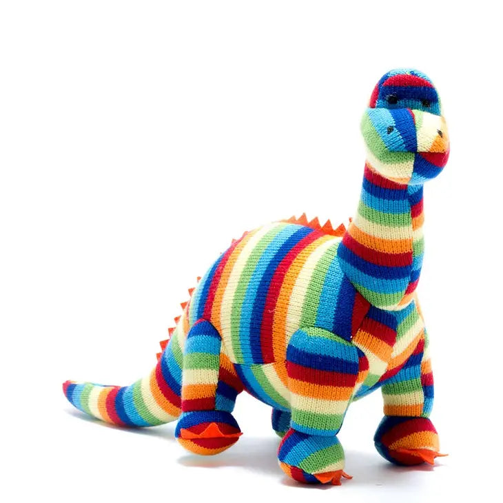 Knitted Bold Stripe Diplodocus Dinosaur Plush Toy | Best Years Ltd